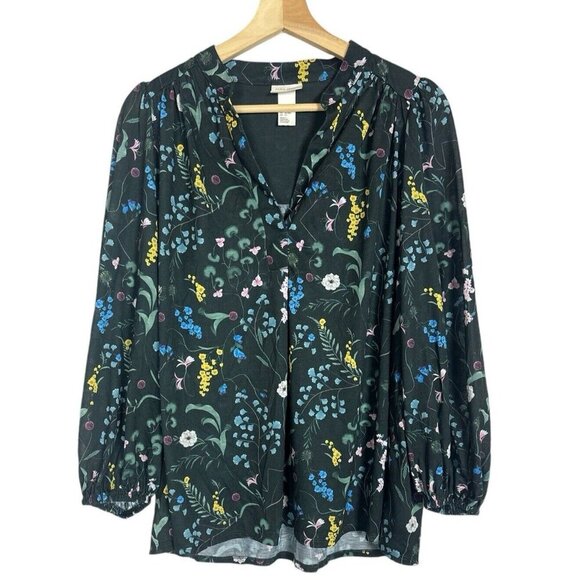 Anna Glover H&M Woman's Plus Size S Black Floral Print Top Spring Flowy Blouse - Picture 1 of 7